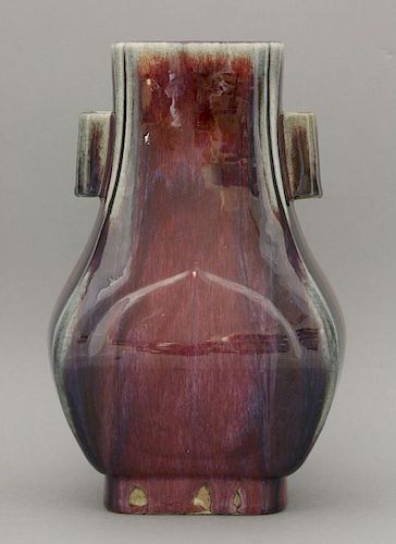 A good flambé Jun-style Vase,<BR>mark and period of Tongzhi (1862-1874), the moulded rectangular, ro