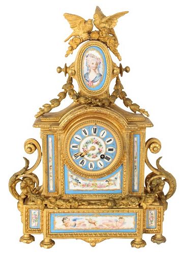 Antique French Gilt Ormulu & Sevres Mantle Clock