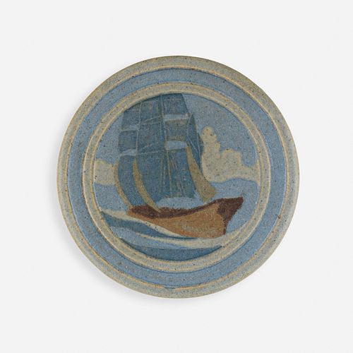 Marblehead Pottery, Trivet with schooner