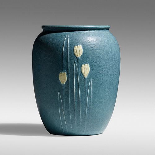 Eva Russell for Grueby Faience Company, Rare vase with crocuses