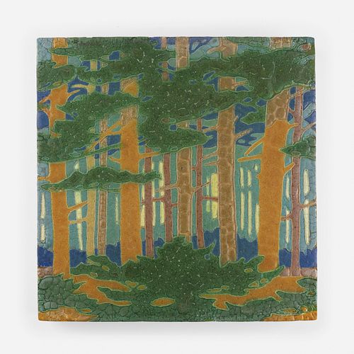 Addison LeBoutillier for Grueby Faience Company, The Pines tile