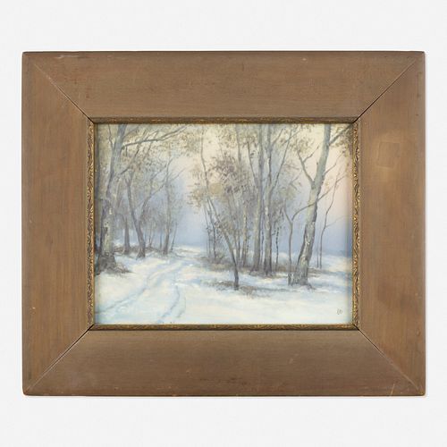 Edward Diers for Rookwood Pottery, Wagon Road in Winter plaque