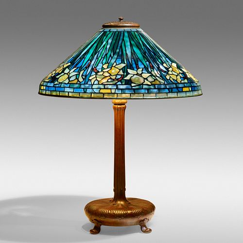Tiffany Studios, Rare blue Daffodil table lamp