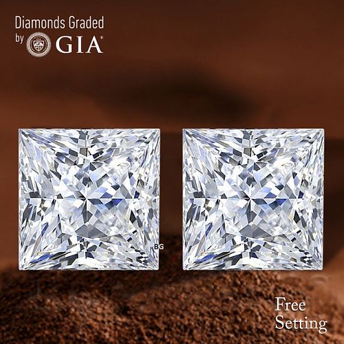 4.02 carat diamond pair Princess cut Diamond GIA Graded 1) 2.01 ct, Color G, VVS1 2) 2.01 ct, Color G, VVS2. Appraised Value: $104,600 
