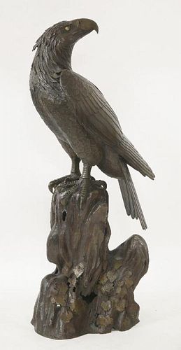 A magnificent bronze Incense Burner,<BR>Meiji period, cast as an eagle looking backwards, with gilde
