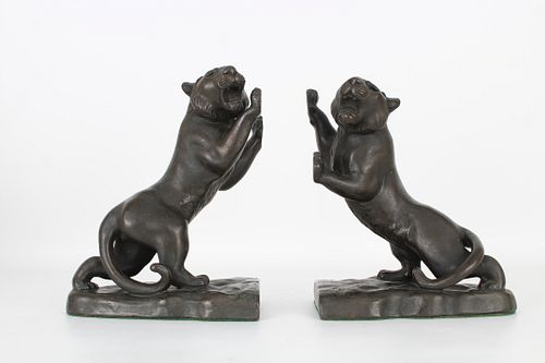 (2) Bronze Panther Form Bookends