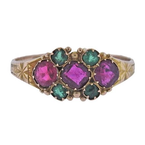 Antique English Gold Synthetic Ruby Emerald Ring