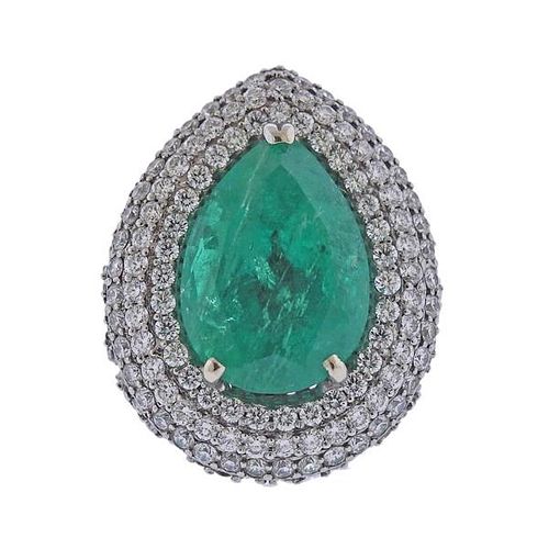 AGL 10ct Colombian Emerald Diamond 18k Gold Ring