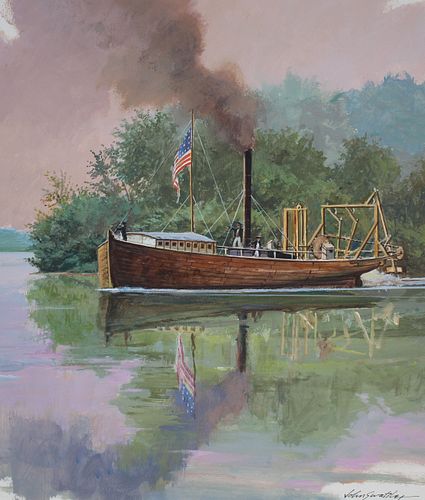 John Swatsley (B. 1937) "Steamboat Experiment" Oil