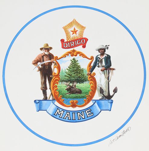 Mel Crawford (B. 1925) "Great Seal of Maine" WC