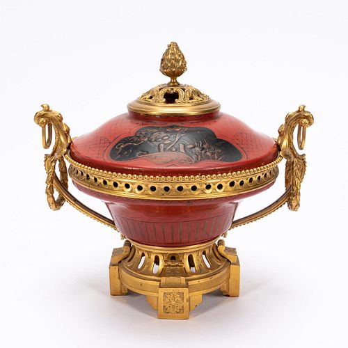 JAPANESE ORMOLU MOUNTED & RED LACQUER POTPOURRI