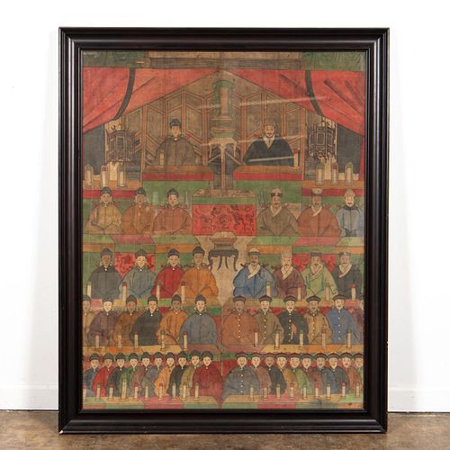 LARGE CHINESE ANCESTRAL PAINTING ON SILK, FRAMED