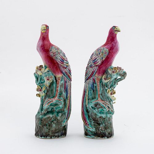 PAIR, CHINESE EXPORT FAMILLE ROSE PHOENIX FIGURES