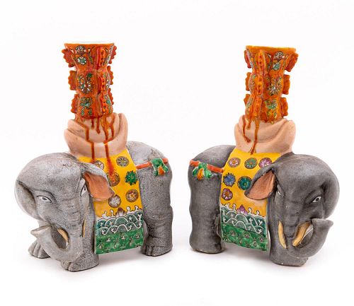 PR CHINESE EXPORT STYLE ELEPHANT FORM CANDLESTICKS