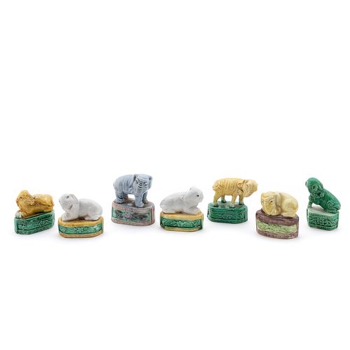 GROUP 7 CHINESE EXPORT BISCUIT ELEPHANT FIGURINES
