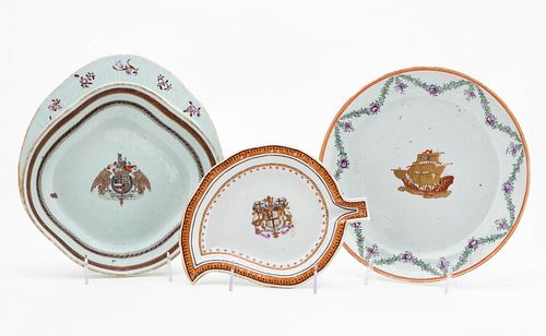 3PC, CHINESE EXPORT ARMORIAL PORCELAIN DISHES