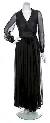 A Valentino Black Sheer Wrap Evening Gown,