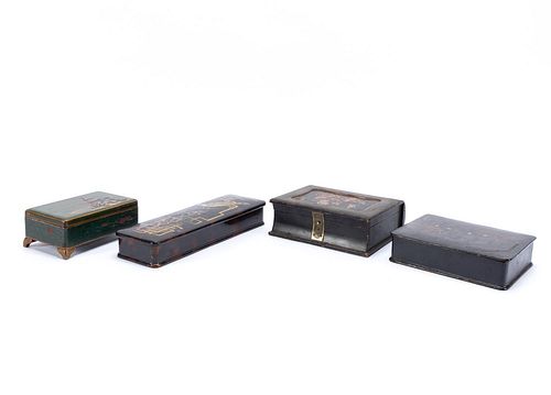 GROUP OF FOUR ASIAN LACQUERED LIDDED BOXES