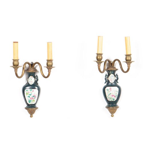 PAIR, CHINESE PORCELAIN WALL POCKET SCONCES
