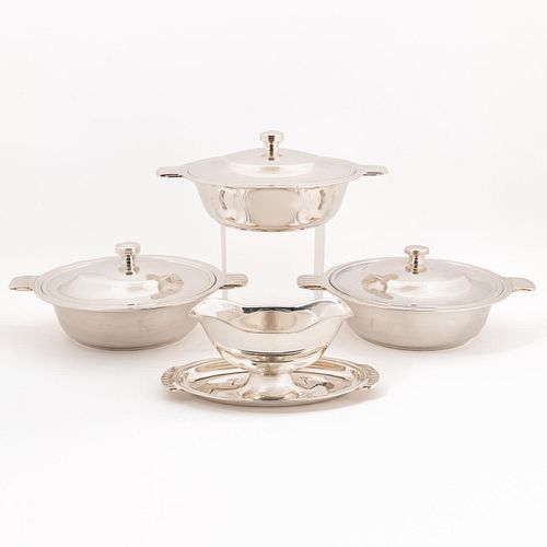 GERO SILVERPLATE COVERED SERVERS & SAUCE BOAT, 4PC