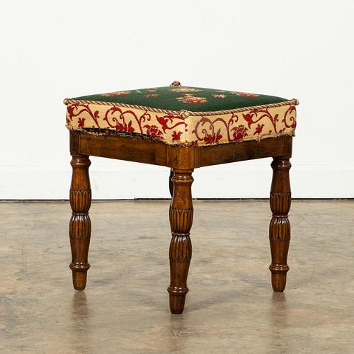 19TH C. REGENCY FOOT STOOL WITH NEEDLEPOINT
