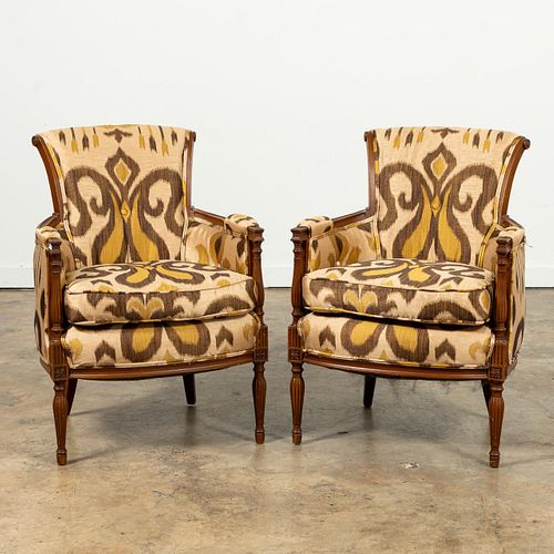 PR., BAKER ARMCHAIRS WITH IKAT UPHOLSTERY