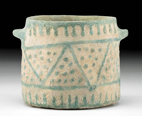 Rare Egyptian Glazed Faience Jar w/ Geometric Motif