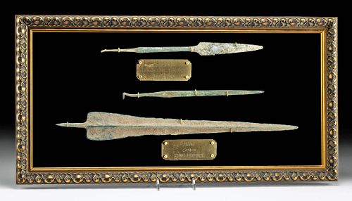 Framed Canaanite Copper Spear, Javelin, & Bronze Sword