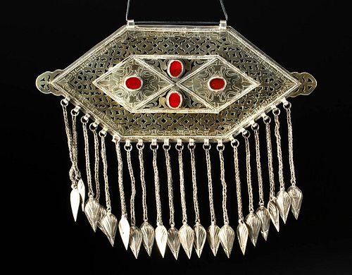 19th C. Turkoman Gilt Silver, Brass & Carnelian Pendant