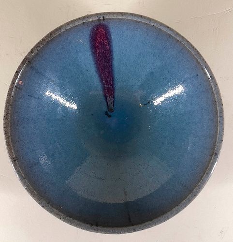 Large Jun Ware Bowl with Purple Manganese Splashes