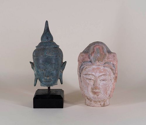 Bronze Buddha Head and Terracotta Head