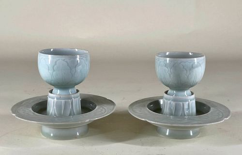 Pair of Qingbai Cups and Stands