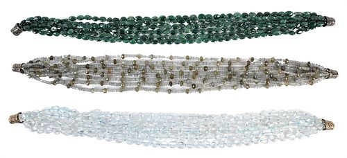 Three Multi-Strand Necklaces, to include glass and stone beads having magnetic clasp, length 18 inches.