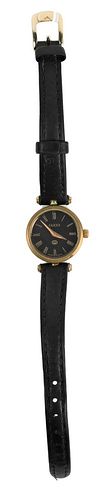 Vintage Gucci Black Enamel Stack Women's Watch, some enamel missing, diameter 7/8 inches.