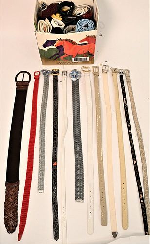 Large Lot of Ladies Belts, more than 40 pieces, to include leather, plastic, woven, Maus & Hoffman, OGGI, along with others, 36" - 40", in pre-owned c