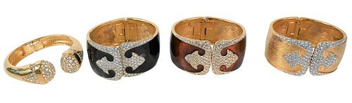 Four Ciner Enamled Bracelets, to include one black, the other copper colored, along with two having just simulant diamonds.