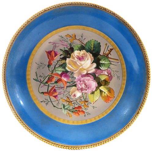 19th C. Sevres Style Bronze Mounted Floral Plate