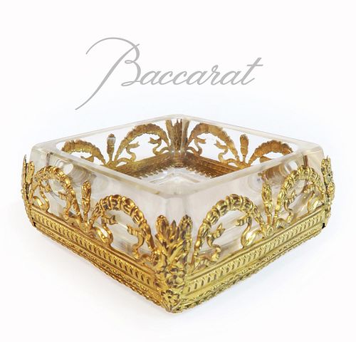 19th C. French Baccarat Crystal & Fine Bronze ashtray