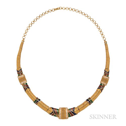 22kt Gold, Enamel, and Diamond Necklace