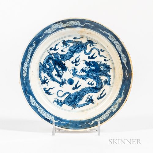Blue and White Dragon Dish