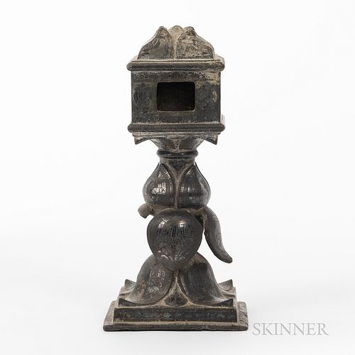 Bidri Copper/Zinc Alloy Lotus Pedestal Reliquary