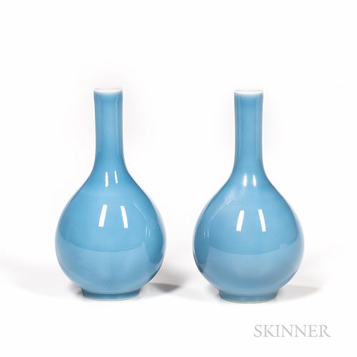 Pair of Clair-de-lune-glazed Bottle Vases