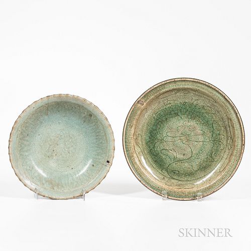 Two Celadon-glazed Chargers
