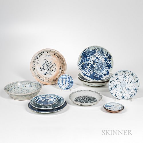 Thirteen Mostly Export Shipwreck Blue and White Dishes