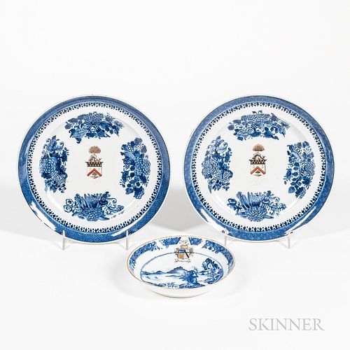 Pair of Export Fitzhugh Plates and a Latham Armorial Saucer