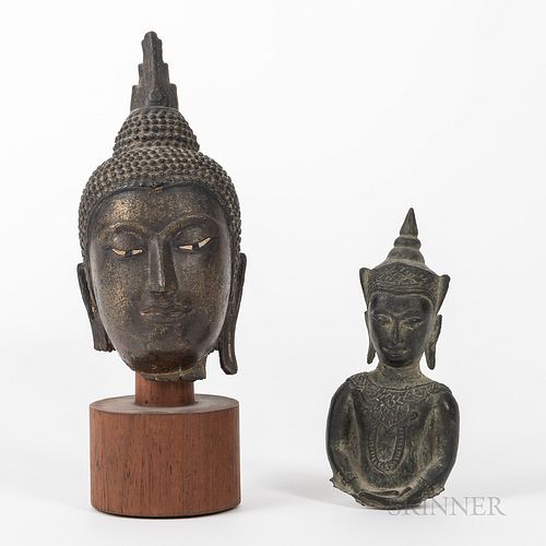 Bronze Fragments of a Buddha Head and Torso