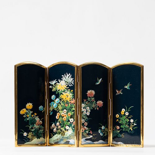 Kyoto Inaba Four-panel Cloisonne Table Screen