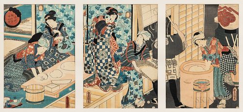 Utagawa Kunisada (Toyokuni III, 1786-1865), Woodblock Print Triptych