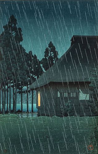 Kawase Hasui (1883-1957) Evening Rain at a Lakeside Tea House