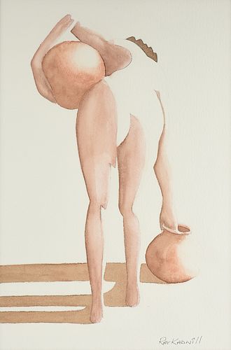 RAY KADWILL (British 21st Century) A PAINTING, "Nude with Pottery,"